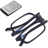Missfive Premium Folding Reading Glasses Blue Light Blocking for Men Women, Ultra Thin Foldable Portable Travel Readers with Durable Pocket Metal Case, Black Lightweight Compact Eyewear 1.5x