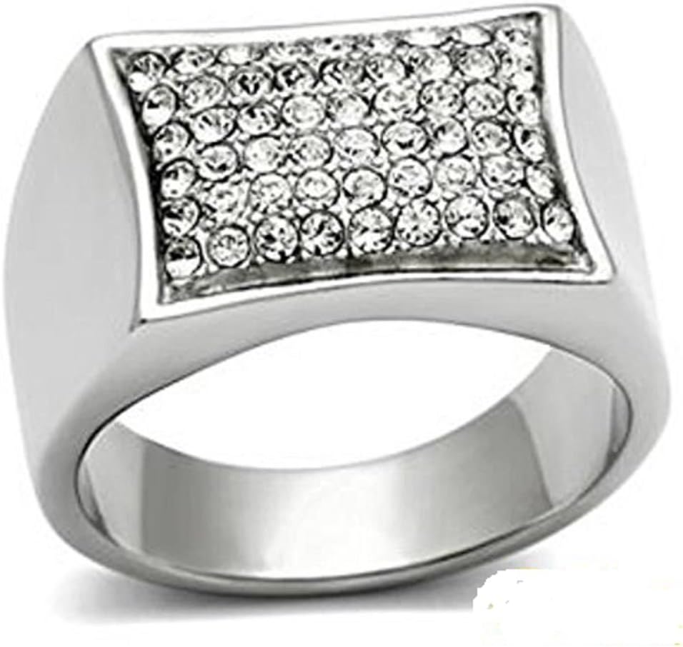 Yourjewellerybox TK357pb Signet Pave Mens Simulated Diamond Mans Ring Stainless Steel 316L