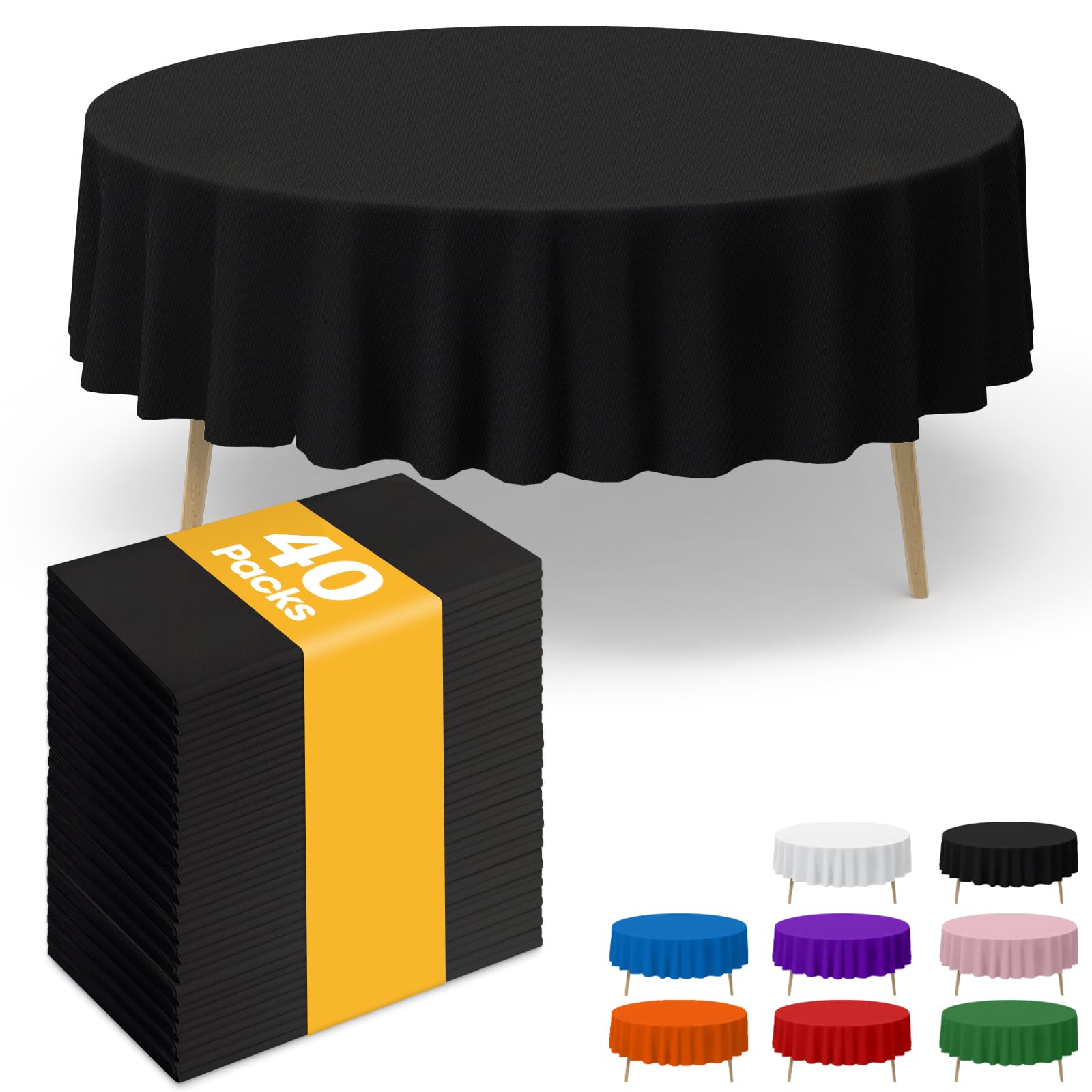 Niuara Black Plastic Table Cloth Round Table 4 Pack, 84'' Tablecloth for Graduation Decorations Class of 2025, Table Cloth for Disposable Use, Table Cover for Holiday Party, Gathering Image