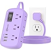 Purple Extension Cord with Surge Protected - Cute Travel Power Strip with 6 AC Outlet 3 USB (1 USB-C) Charging Station, Purple Desk Accessories Wall Mountable Cute Kawaii Lavender Office Dorm Room