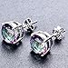 JunXin® Three Color 925 Sterling Silver Round Cut Opal Stud Earring 7.5MM (Rainbow Cz)
