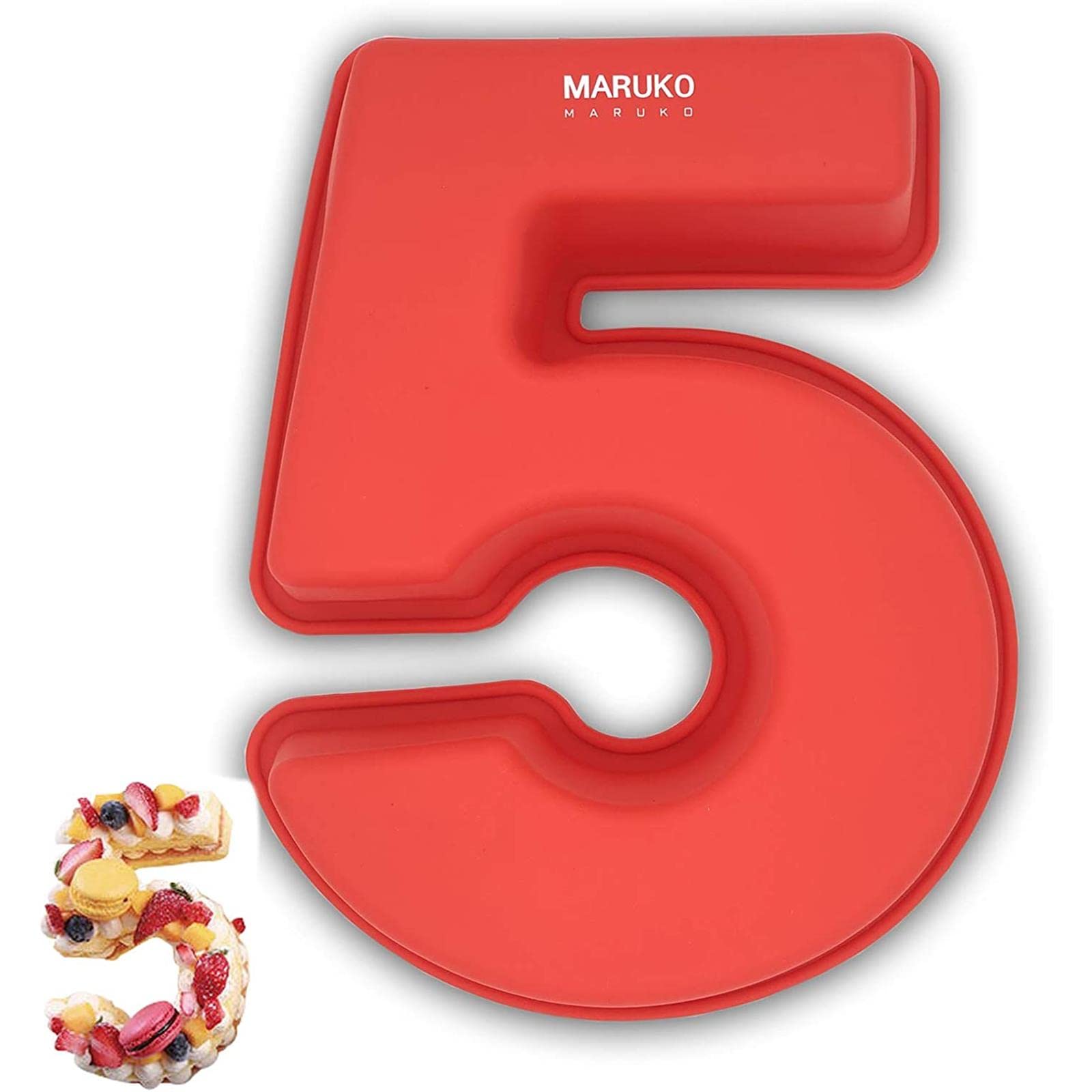 MARUKO Number Cake Tins Silicone, Number 5 Cake Tin Mould,Christmas and Thanksgiving Gifts,10 inch 3D Large Silicone Cake Moulds, Baking Pans for Birthday and Anniversary, BPA Free, Non-Stick