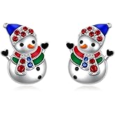 FLYOW Winter Earrings 925 Sterling Silver Christmas Stud Earrings Cute Snowman Snowflake Birthday Winter Holiday Christmas Jewelry for Women