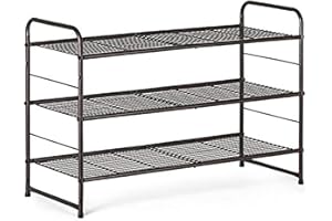 AULEDIO 3-Tier Shoe Rack, Stackable and Adjustable Multi-Function Wire Grid Shoe Organizer Storage, Extra Large Capacity, Space Saving, Fits Boots, High Heels, Slippers and More (Bronze)