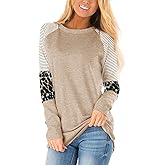 HARHAY 2025 Women's Leopard Print Color Block Tunic Round Neck Long Sleeve Shirts Striped Causal Blouses Tops