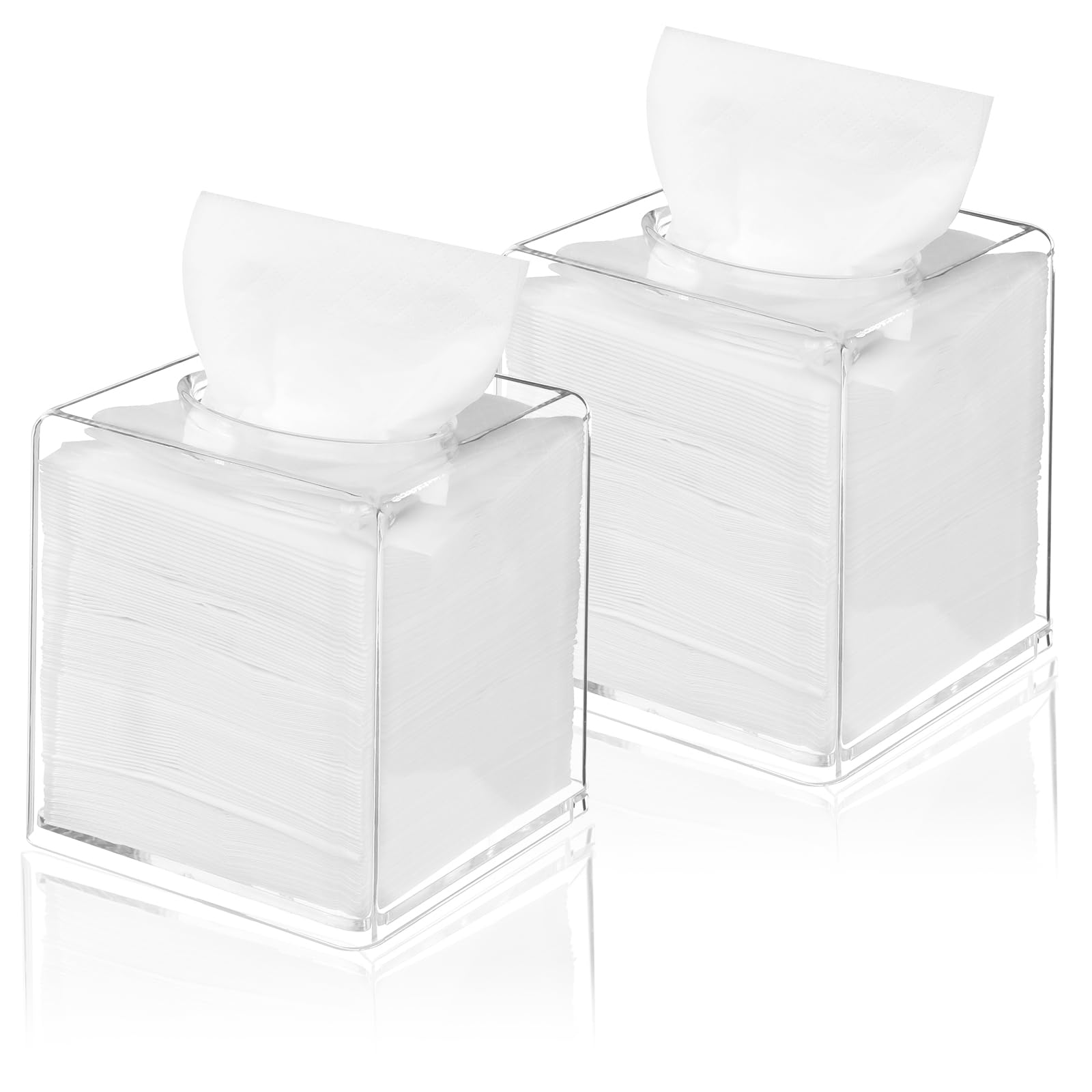 Photo 1 of 2 Pack Clear Acrylic Tissue Box Holder, Square Modern Tissue Dispenser Holder Cover Napkin Organizer for Bathroom, Kitchen, Office, Vanity, Dresser, Countertop