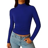 ForeFair Women's Mock Turtleneck Long Sleeve Going Out Tops Ruched Double Lined Tight Basic Tee Shirts