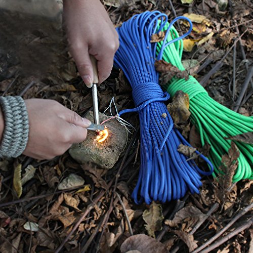 PSKOOK 550 Paracord Parachute Cord Reflective Survival Rope 100% Nylon with Tinder Fire Starter PE Fishing Line Outdoor Military Grade (Blue)