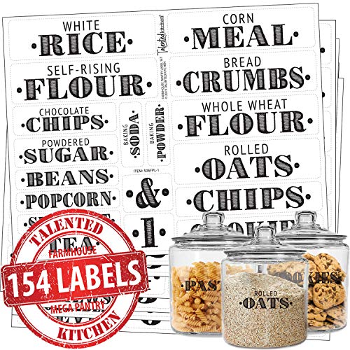 Talented-Kitchen-Farmhouse-Pantry-Labels-154-Mega-Pantry-Set-Food-Pantry-Label-Sticker-Black-Water-Resistant-Food-Jar-Labels-Pantry-Organization-Storage-Jar-Decals-Set-of-154--Farmhouse-Pantry