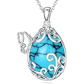 PYTALI Sterling Silver Women's Pear Turquoise Butterfly Necklace Genuine Turquoise Butterfly Bohemia Necklace Jewelry Gift for Women Cocktail Birthday Valentine's Day Christmas