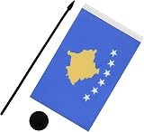 AZ FLAG Kosovo Table Flag 5x8 in 21x14 cm Polyester with Pole & Base view 3