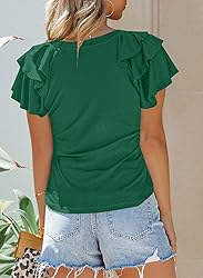 SHEWIN Womens Shirts Summer Ruffle Sleeve V Neck