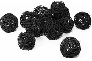 KERYAR 12 Pcs Wicker Rattan Balls Decorative for Centerpiece Bowls Fillers Home Decor Christmas Halloween DIY Crafts Weddings (Black, 1.6 in)