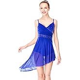 ELLYDOOR Women Lyrical Modern Ballet Dress Camisole Skirted Leotard Asymmetrical Tulle Dance Costume