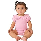 Magic Park 0-24M Infant Girl Puff Sleeve Bodysuit Baby Peter Pan Collar Romper Toddler Ruffle Jumpsuit Casual Tops