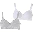 Carole Hochman Seamless Comfort Bra Wire Free Molded Cups Comfort Straps (2 Pack) (Medium, White - Heather Grey)