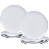 White Melamine Dinner Plates，12pcs Dishes Set，10&ldquo; Lightweight Round Plates | Scratch Resistant Unbreakable Serving Dishes，Lightweight Flat Serving Plates for Indoor Outdoor Dining, Camping, Picnic White