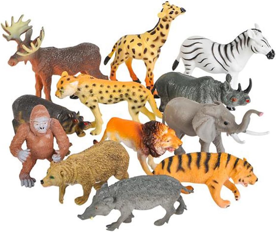 Toy Spout 12 Realistic Animal Toy Figures Educational Toys, Zoo Animals, Preschool Toys –Wild Vinyl Plastic Learning Party Favors for Boys Girls Kids Toddlers Forest Small Farm Animals Toys