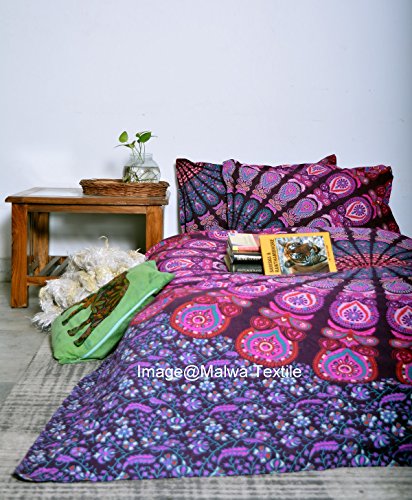 New Indian Badmeri Mandala Print Duvet Cover with 2 Pillow Cover set Printed Pink Doona cover -Malwa Textile