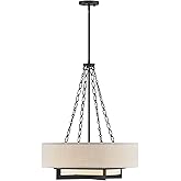 Savoy House 7-4999-4-89 Brentwood Traditional White Linen Drum Pendant, 4-Light 240 Total Watts, 30" H x 24" W, Matte Black