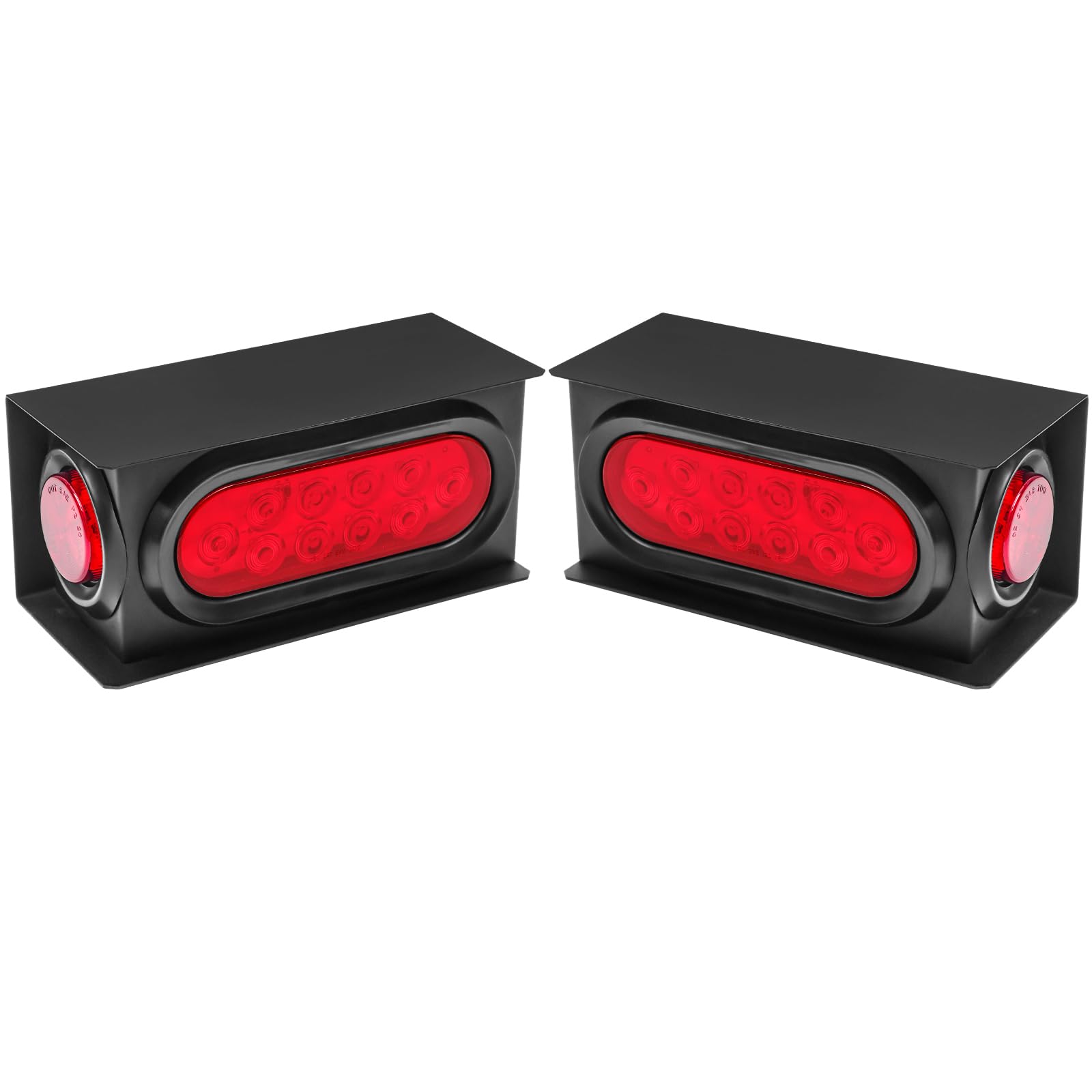 Photo 1 of LIMICAR Steel Trailer Lights Boxes Housing Kit with 6 Inch Oval Red LED Trailer Tail Lights 2 Inch Round Red LED Side Marker Clearance Lights, Included Grommets Wire Pigtails Connectors