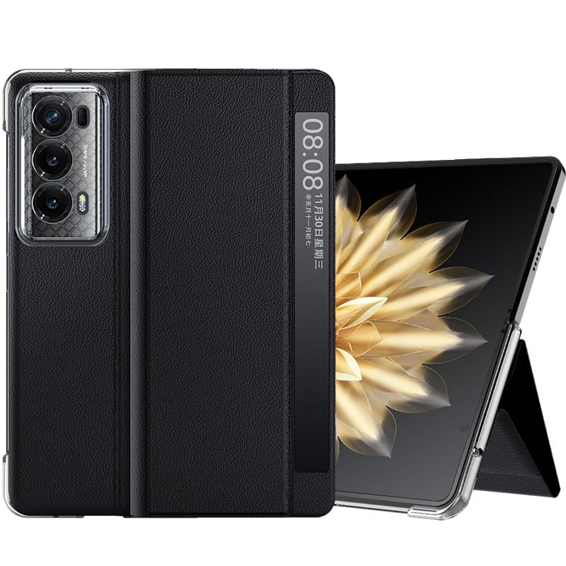 Lemxiee Magnetic PU Leather Cover for HONOR Magic V2 Case,Magnetic Stand Cover with Automatic Wake/Sleep,Magnetic Smart visualisation Case -Black