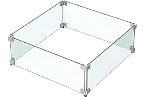 MESIDA 15"x15"x6" Fire Pit Glass Wind Guard, Tempered Glass Firepit Table Shield, Thick and Sturdy, with Hard Aluminum Corner