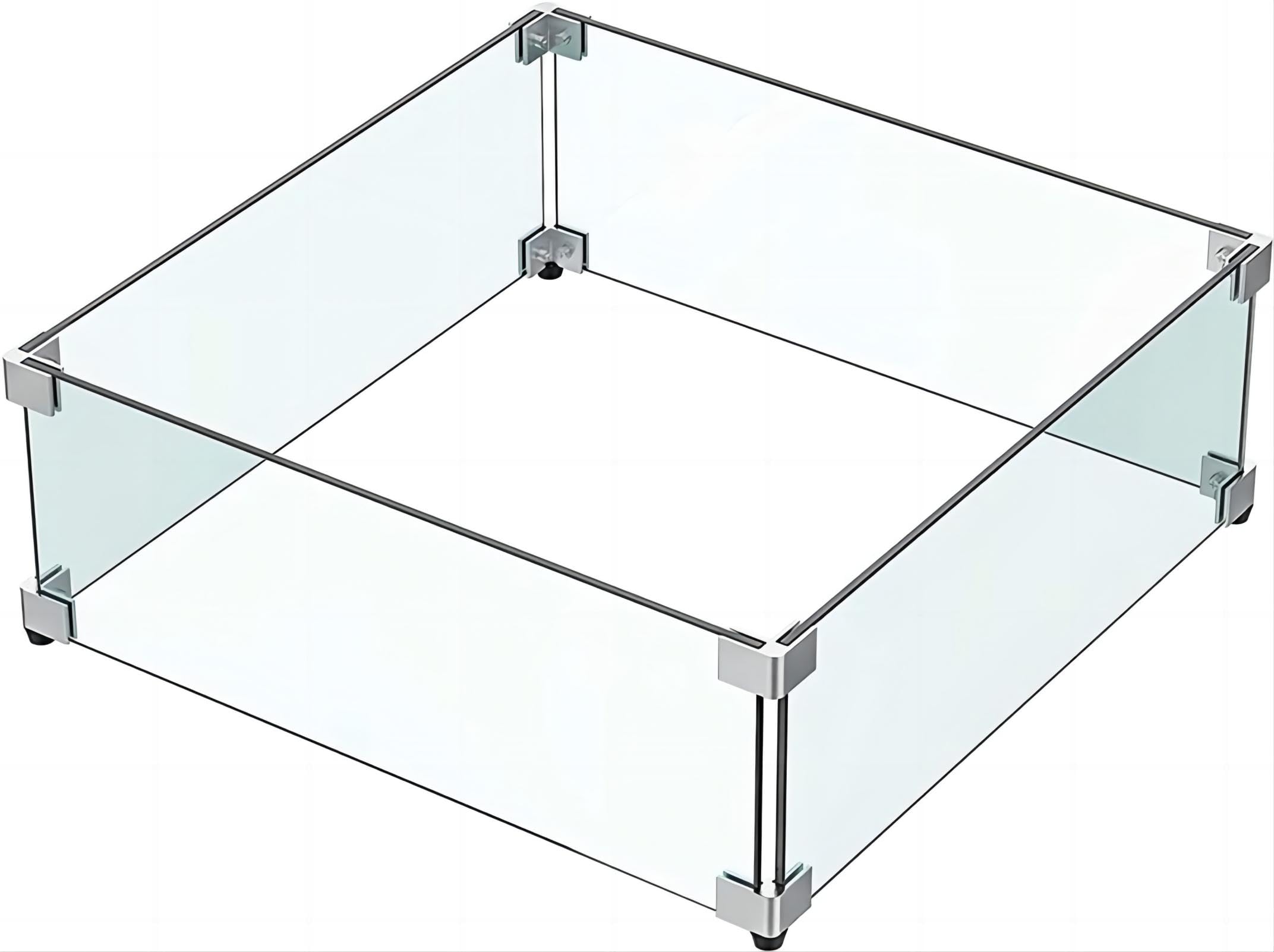 MESIDA 14"x14"x6" Fire Pit Glass Wind Guard, Tempered Glass Firepit Table Shield, Thick and Sturdy, with Hard Aluminum Corner Bracket