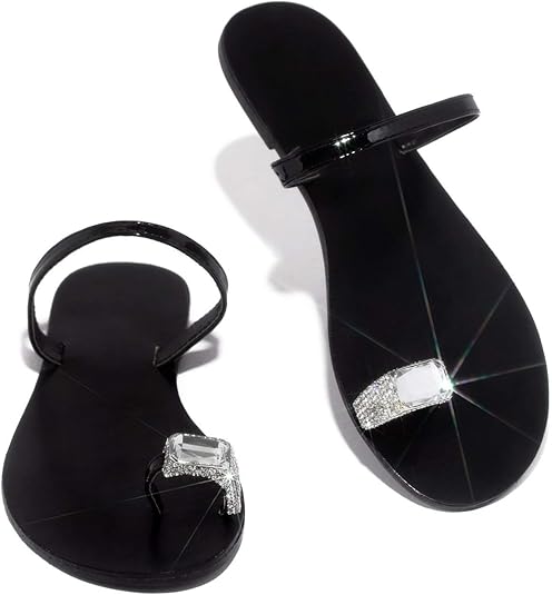 black toe ring flat sandals