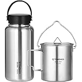Funien 1050ml Stainless Steel Water Bottle Leak Proof Sports Bottle with 750ml Water Cup Coffee Mug ing Pot for Outdoor Camping Hiking Backpacking Fishing