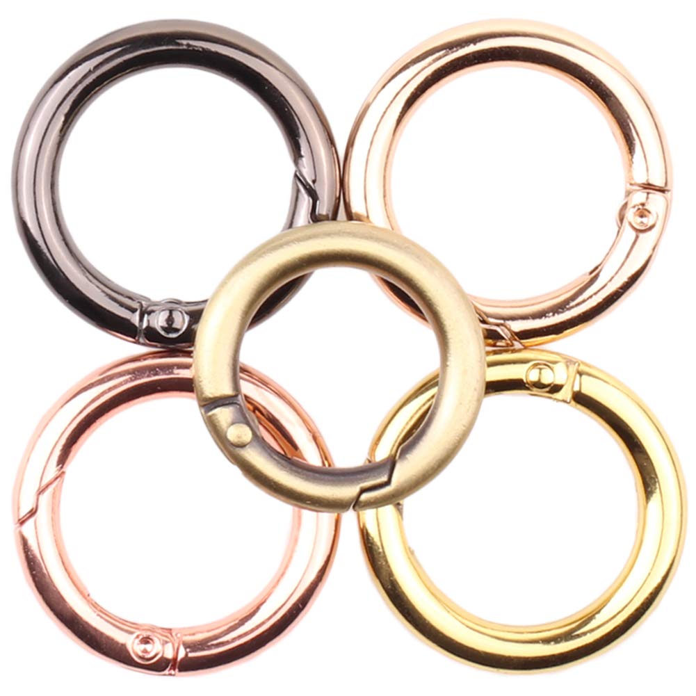 Spring Clip Round Carabiner, Tiberham 5 Pcs Gate O Ring Spring Loaded Snap Clip, Key Ring Buckle Locking Carabiner Hook, Metal Secure Holder Organizing Accessory for Bags Purses Keychain (5 Colours)