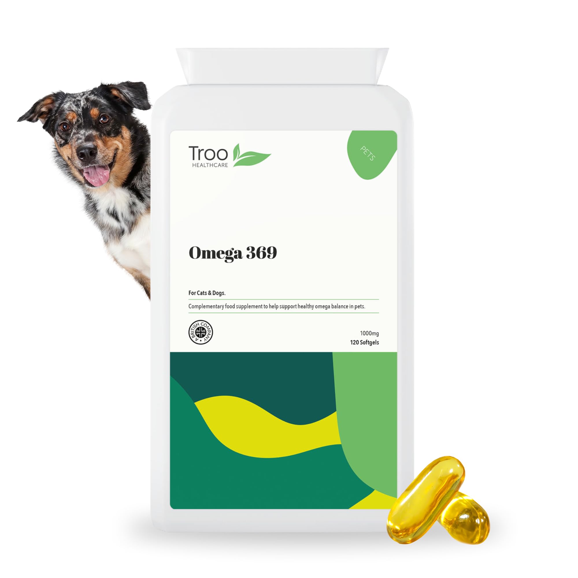 Troo Health Care Omega 369 Pet Perfect Omega Fish Oil - for Dogs & Cats - 1000mg 120 Capsules - Daily Omega 3 6 9 Supplement for Pets - Help Maintain Healthy Skin & Coat - Support Immune & Heart