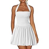 Kaximil Women's Sexy Halter Corset Mini Dress Bubble Ruched Waist Club Party Dresses with Built-in Shorts