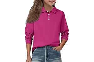 WUJIJIA Girls' Long Sleeve Polo Shirt Classic Solid Color Soft Top School Uniform Casual Wear for Kids