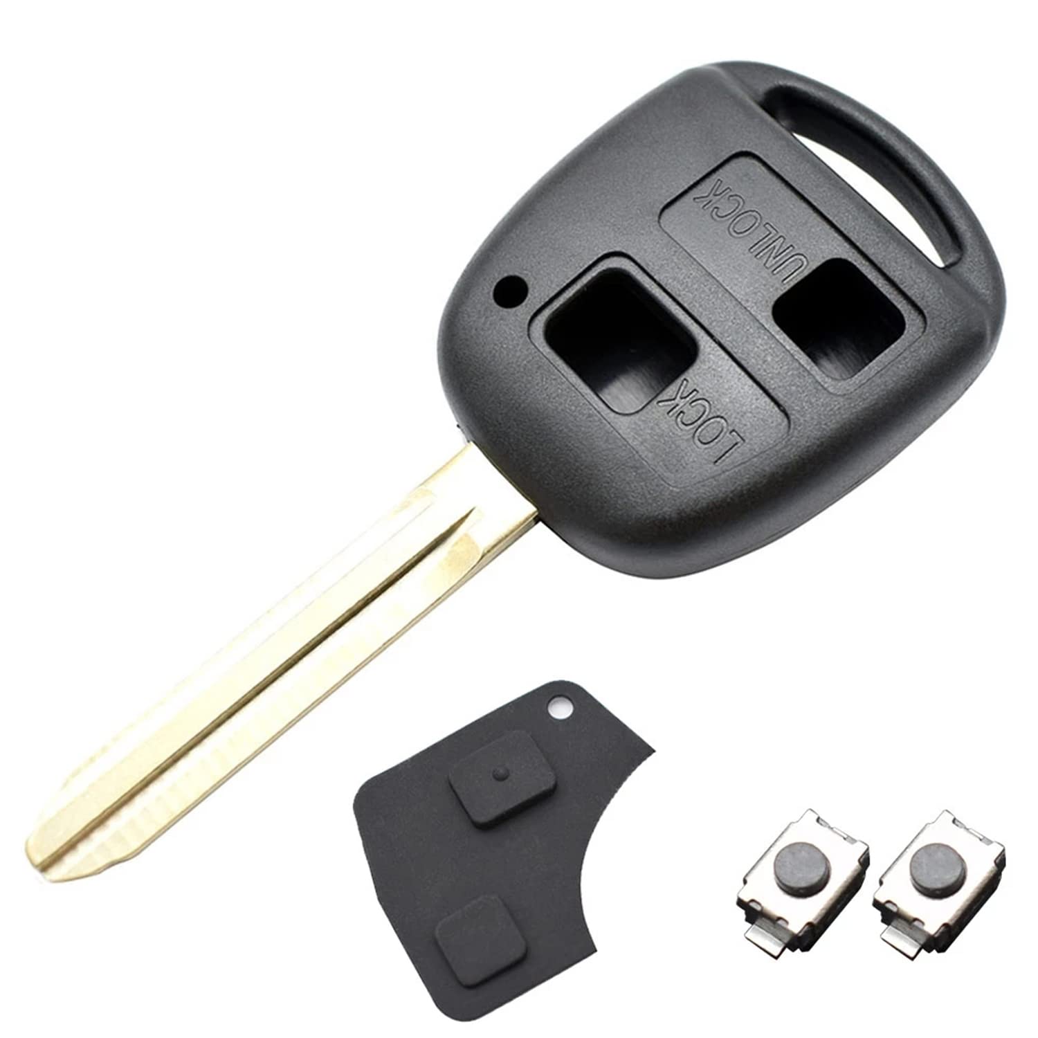 Kelay 2 button Key Fob Cover Replacement Compatible with Toyota Avensis Corolla Camry Echo Yaris Prado RAV4 Tarago Remote Car Key Case Shell, Toyota Repair Kit With Rubber Pad (with blade)