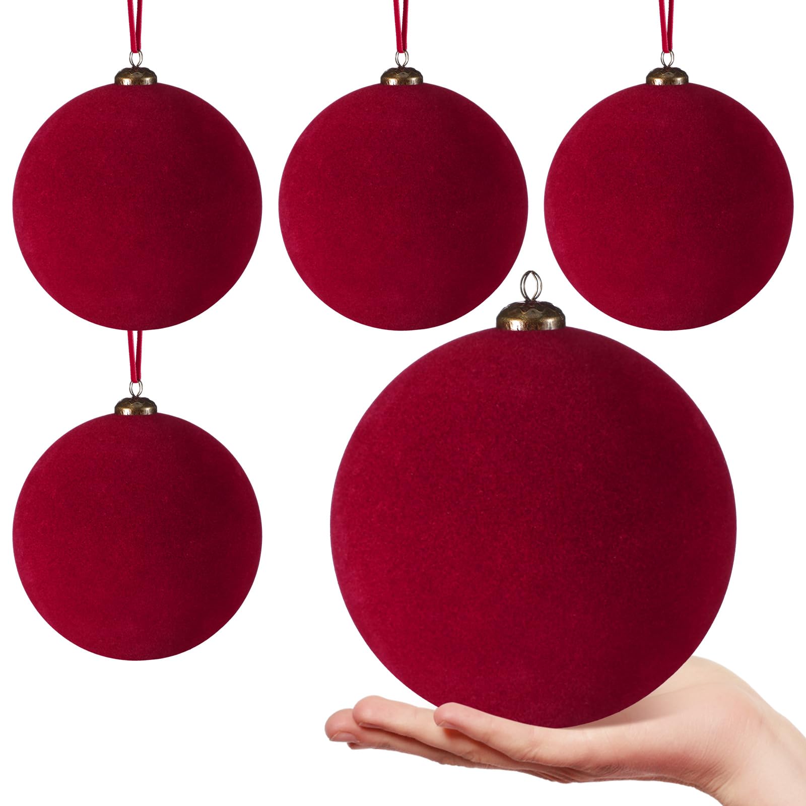 Photo 1 of ** 2 pcs**PullCrease 4 Pcs Large Velvet Christmas Balls 6 Inch Christmas Tree Decorations Xmas Ornaments Balls for Family Holiday Wedding Party Xmas Tree Hanging Decoration (Wine Red)