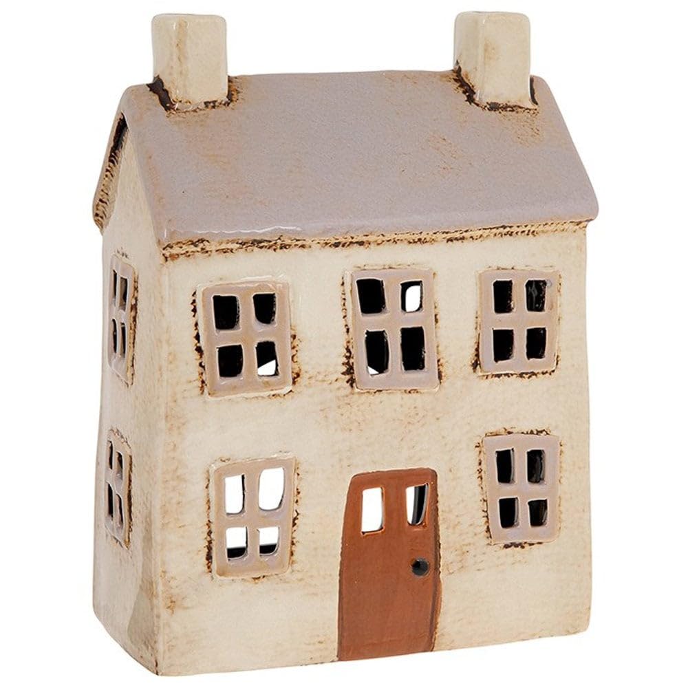 Village Pottery Charming Ceramic Beige House Tealight Candle Holder - Pottery House Candle Holder Ornament, [Mixed_earth_tones]