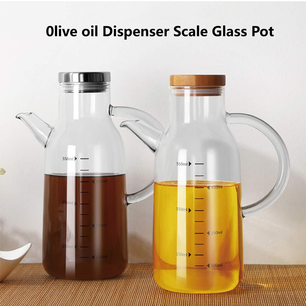 NORTHOME Olive Oil Dispenser Glass Bottle Cruet 18 oz Lead-Free with Stainless Steel lid and Vinegar Bottles for Kitchen Cooking Container set (18oz, Bamboo Lid)