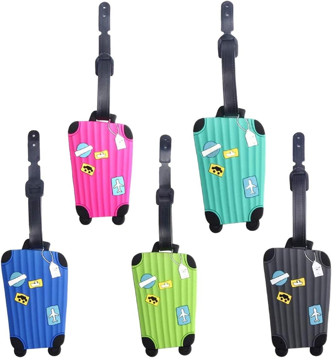 Luggage Tag PVC 5pcs Suitcase Tags Business Travel Tags ID Labels Card Holder Secure Bag Tag, Multicolor, 5 Pcs