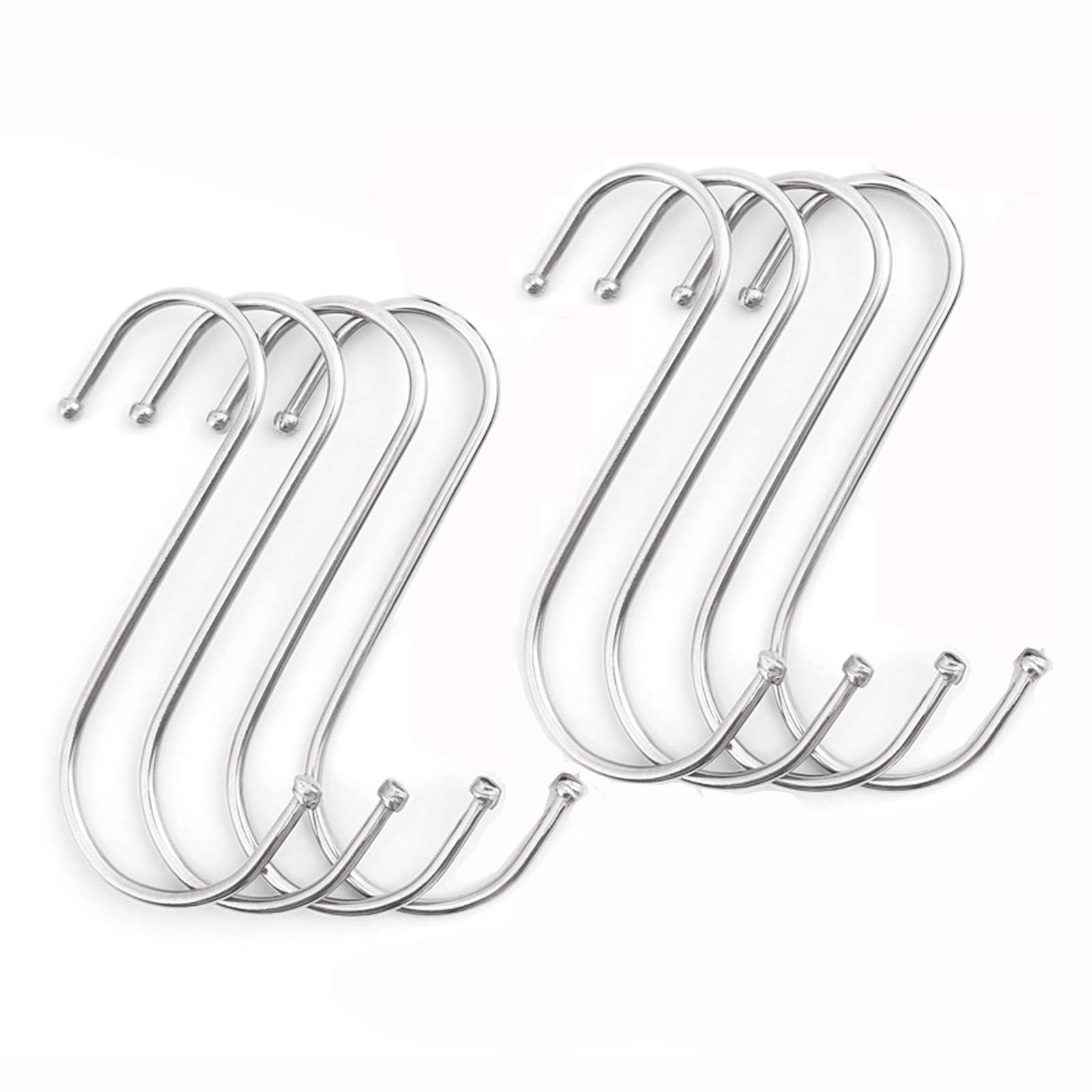 Meiyea 10 Pack S Hooks Heavy Duty - Large Stainless Steel Hanging Hooks for Cabinet, Door, Towel, Mop, Pot, Broom, Robe, Kitchen & Bathroom (Silver)