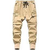 TLAENSON Boys Joggers Cargo Pants for Kids Drawstring Elastic Waist Cotton Twill Jogging School Pant