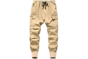 TLAENSON Boys Joggers Cargo Pants for Kids Drawstring Elastic Waist Cotton Twill Jogging School Pant