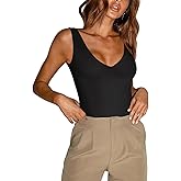 REORIA Butsmooth® Women’s Trendy Sexy Plunge Deep V Neck Sleeveless V Backless Going Out Tank Bodysuits Tops