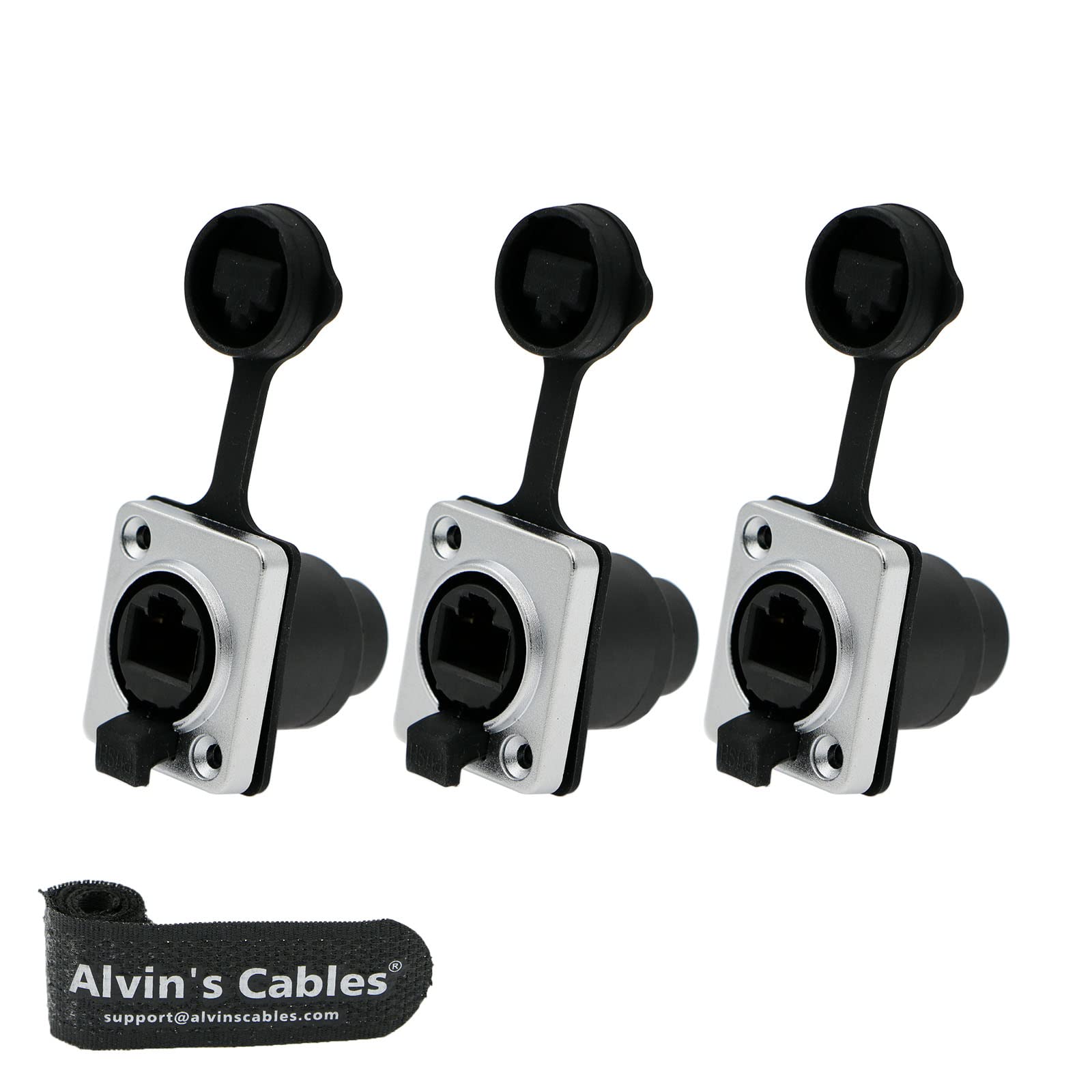 Alvin's Cables RJ45 Waterproof Coupler Socket Connector IP65 Ethernet Panel Mount RJ45 Connector Black 3 Pcs — image 1