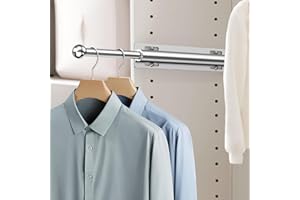 Supforce Valet Rod for Closet Pull Out, Retractable Slide Out Valet Rod Closet Organization, 12" Aluminum Valet Clothing Hanger Rods Perfect for Suits, Freshly Pressed Clothes, Polished Chrome