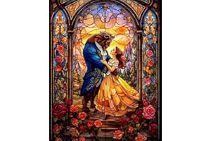 AALBLAC Cartoon Paint by Numbers Kit for Adults Beginner - Beauty and Beast Paint by Number on Canvas, DIY Acrylic Rose Flower Oil Painting Kit for Gifts Home Wall Decor 16x20 Inch