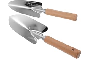 LALAFINA 2pcs Garden Hand Trowel with Blades and Ergonomic Wooden Handles for Digging Planting and