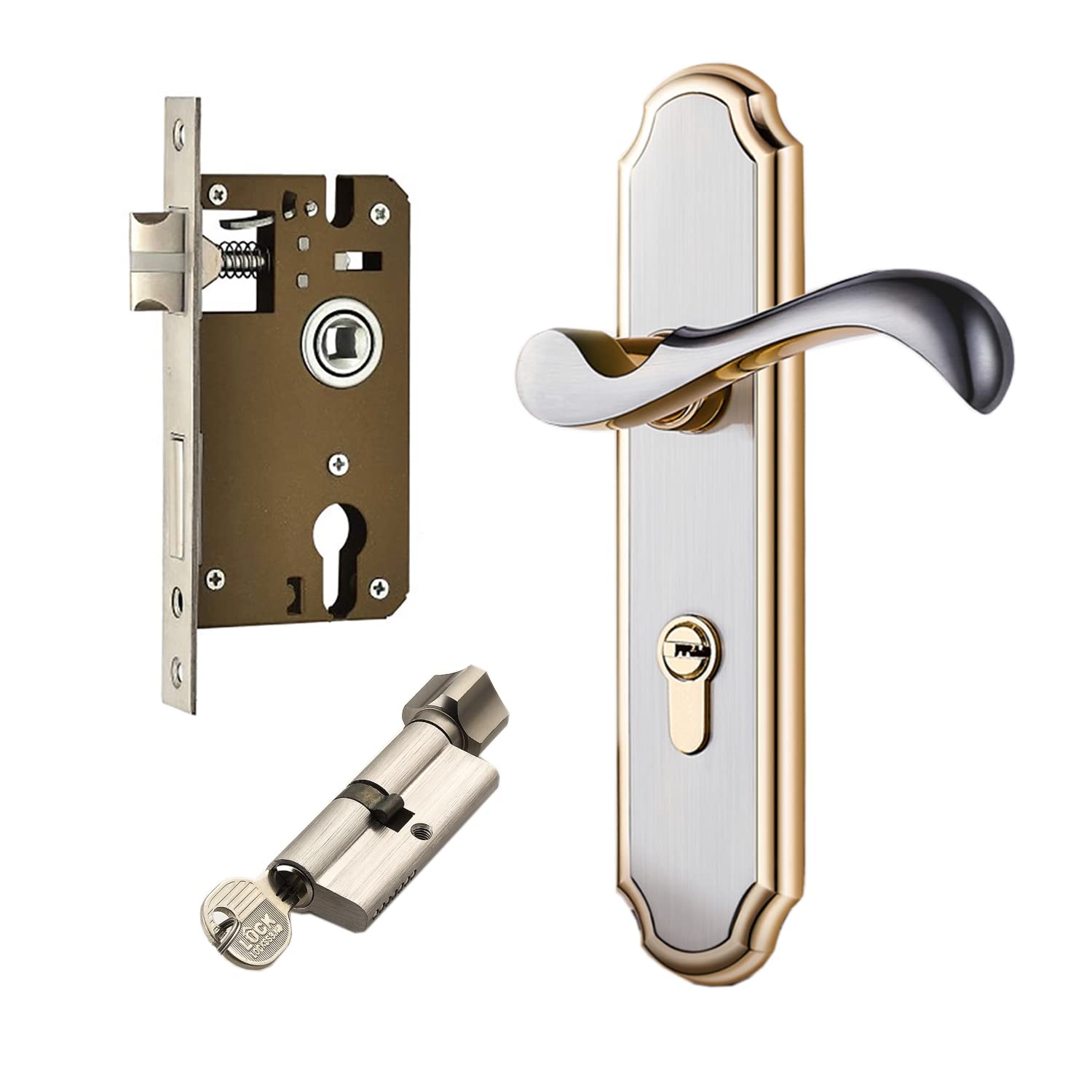 Qrity Door Handle Lock, Modern Door Handle Set, Zinc Alloy Anti-Theft Door Lock with Keys for Wooden Doors