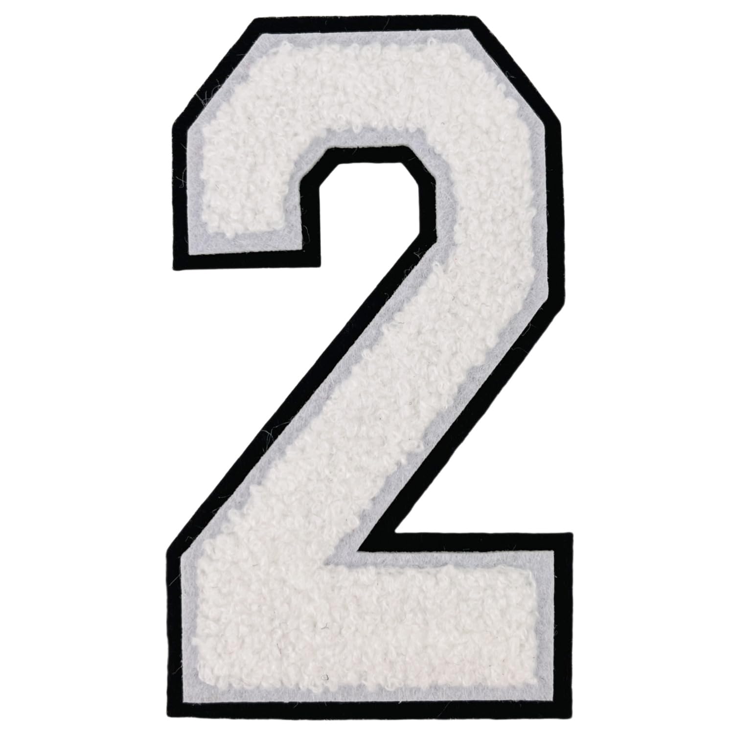 Photo 1 of 1 Pcs 5.0" White Chenille Number Patches with Black Border, Iron On Appliques for Clothing, Jackets, Backpacks Varsity Style Number Patches Pair with Varsity Letter Patch (White 2)