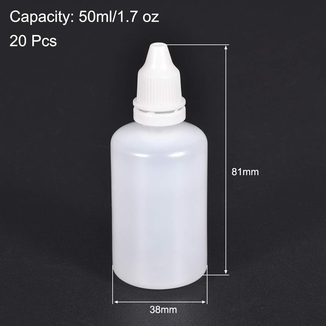 sourcing map Plastic Dropper Bottles, 50ml/1.7 oz Empty Squeezable Liquid Dropper Bottle with Cap, White, Pack of 20 - Image 3